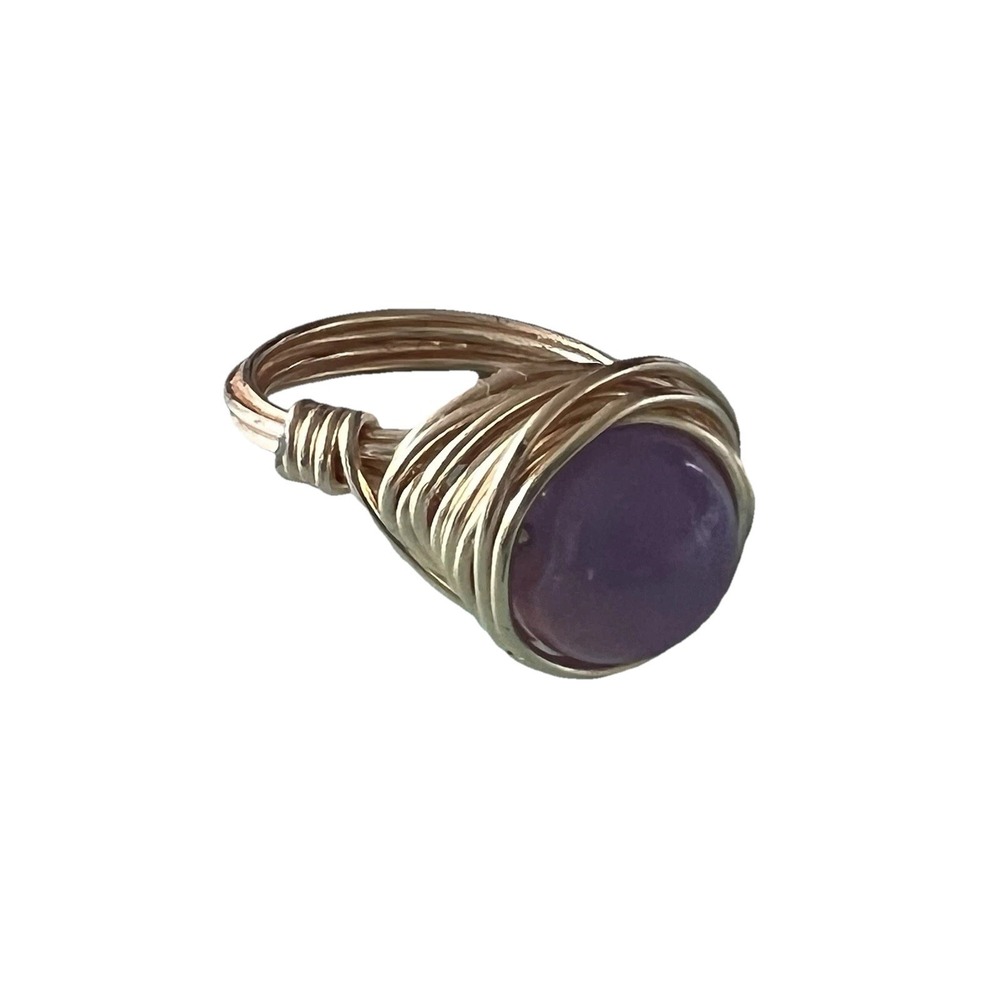 Handmade ~ Copper Wire Wrap ~ Amethyst Bead Ring Size‎ 6 - Picture 2 of 6